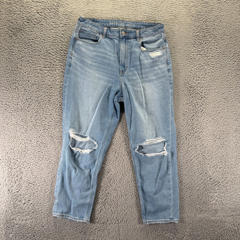American Eagle Outfitters Jeans Womens 12 Blue Cotton Denim Mom Distressed Faded